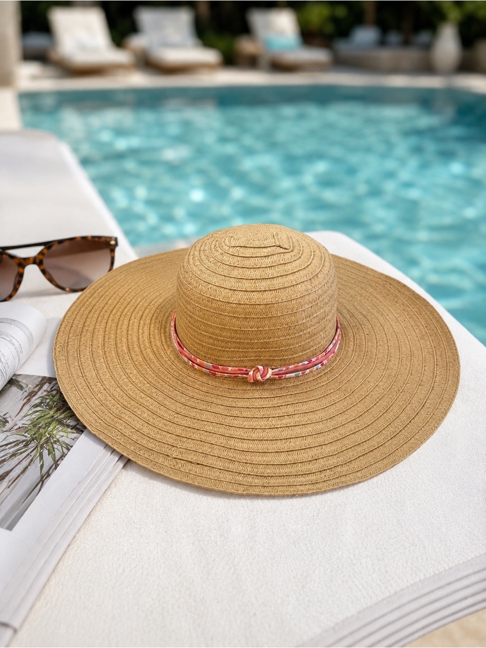 Vera Bradley Tan Straw Sun Hat with Pink Patterned Band Beach Poolside Vacation